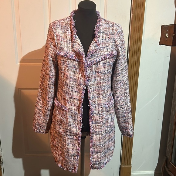Laundry by Shelli Segal Los Angeles Pink and Blue Tweed Coat Jacket Size Medium - Picture 1 of 5